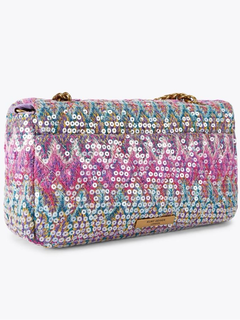 ๐ซงKurt Geiger Pimlico Bag Antique Brass Purple/Blue Chevron- Clear Sequins NWT - Picture 5 of 8